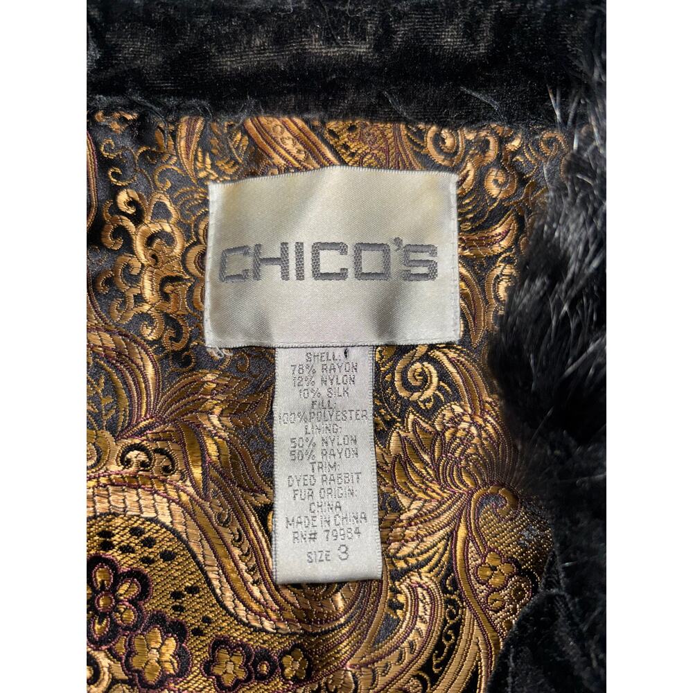 Chico’s Black Quilted Velvet Paisley Vest, Reversible, Faux Fur Collar Sz 16/XL - Picture 3 of 4